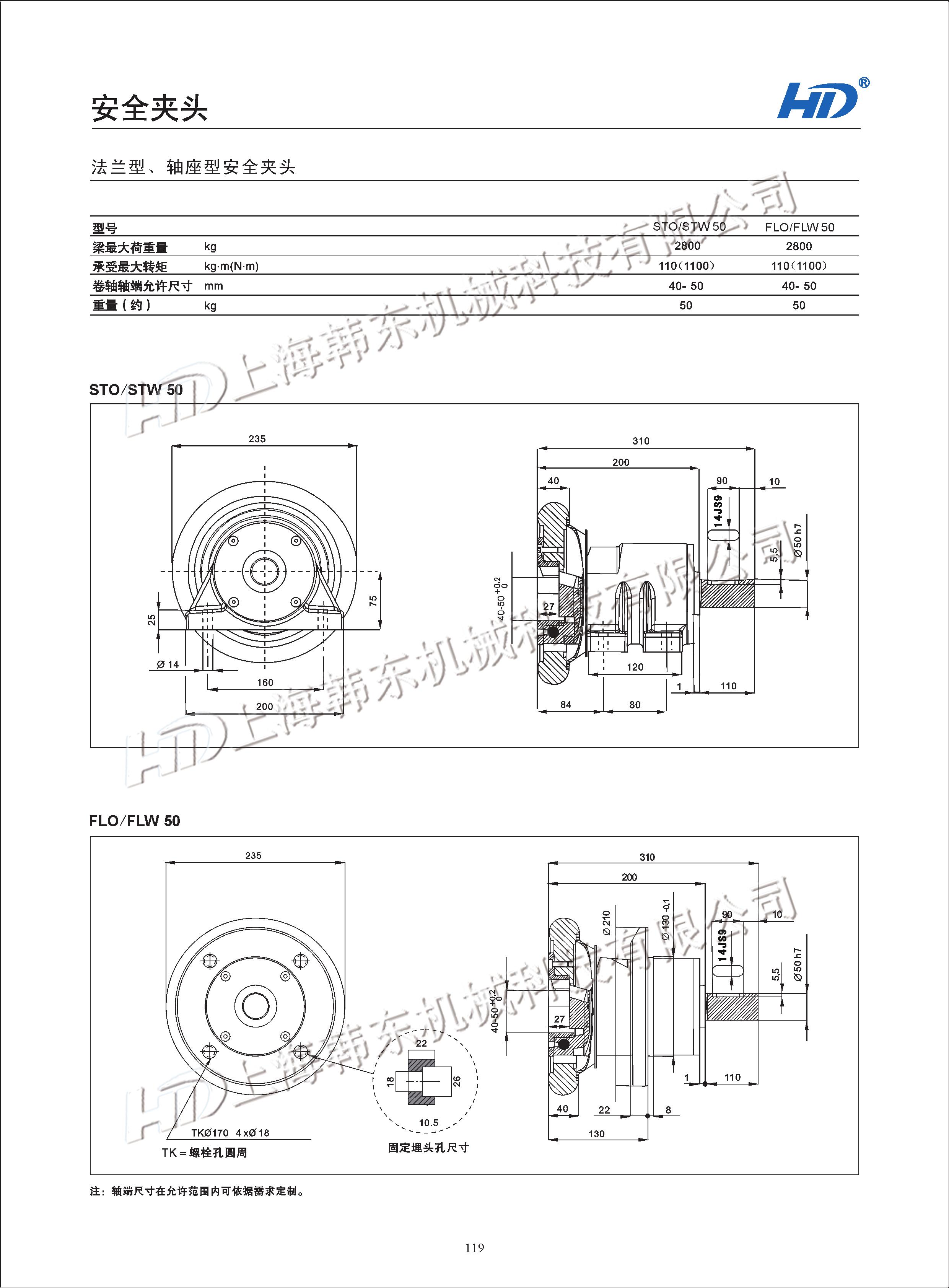 軸座型安全夾頭STO/STW50參數(shù) 軸座型安全夾頭
